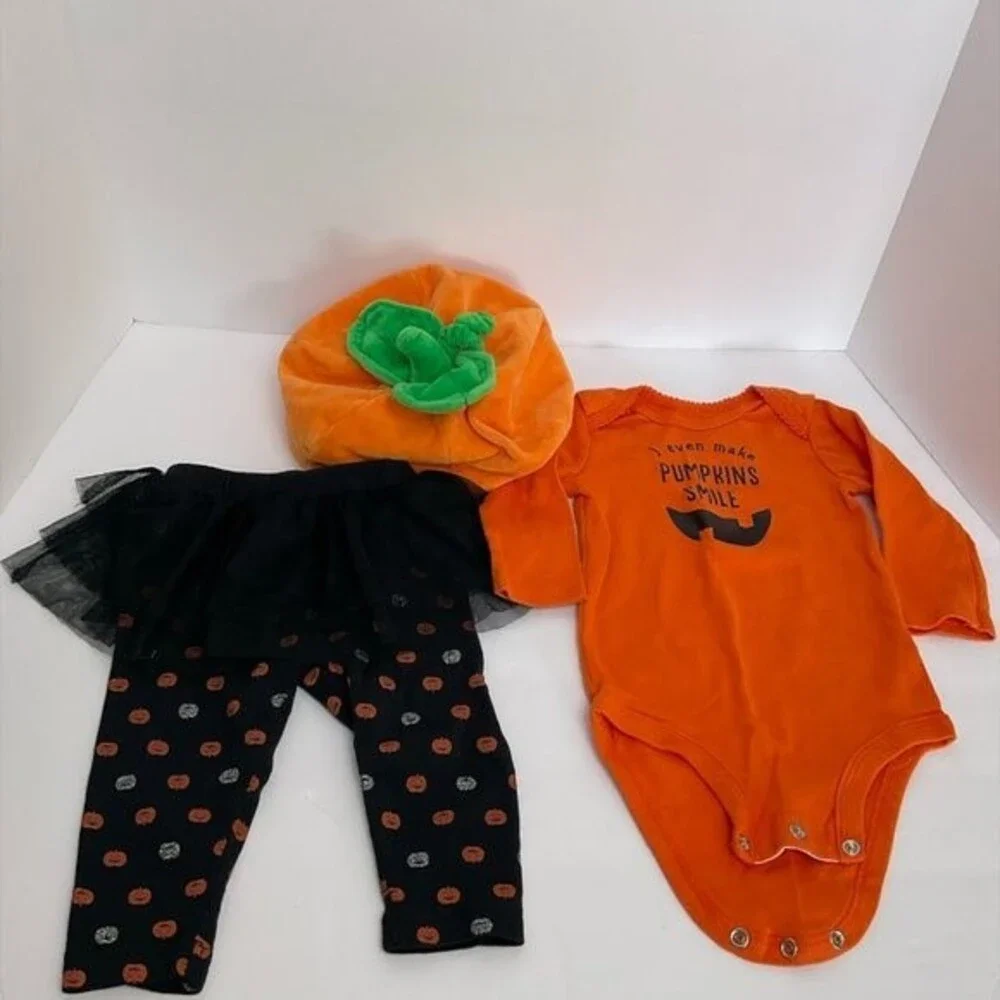 Halloween Pumpkin Hat Girl Leggins with Tu Tu Jack o Lantern One Piece 6 Months